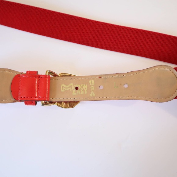Vintage Gold Tiger Head Hook Red Belt Large - Picture 3 of 3